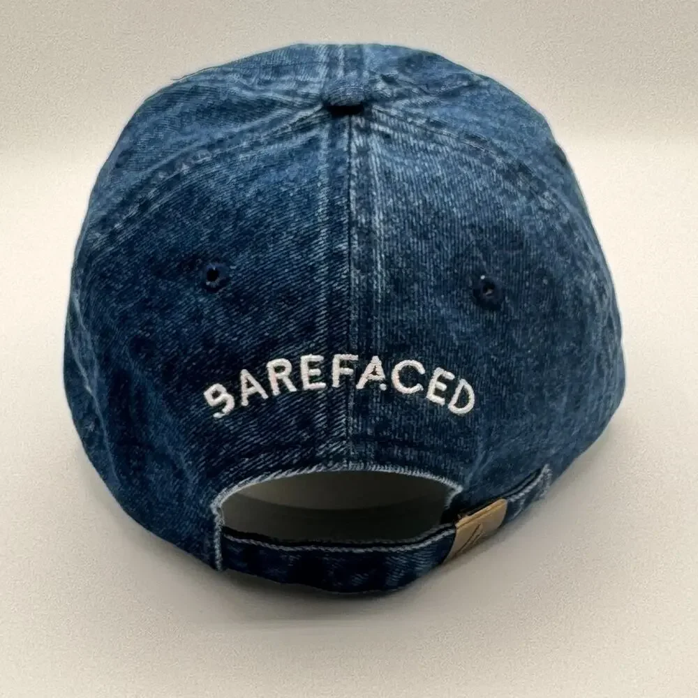 Barefaced Cosmetics No Sun Club Embroidered Logo Spell Out Denim Blue Hat Adjust